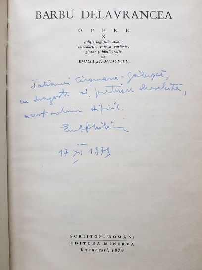 Barbu Delavrancea – Opere volumul 10 (1979, cu autograful si dedicatia autoarei Emilia St. Milicescu) - imagine 2