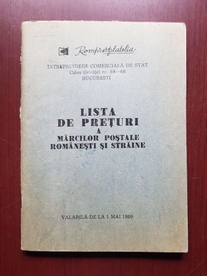 Lista preturilor marcilor postale romanesti si straine. Valabila de la 1 mai 1980