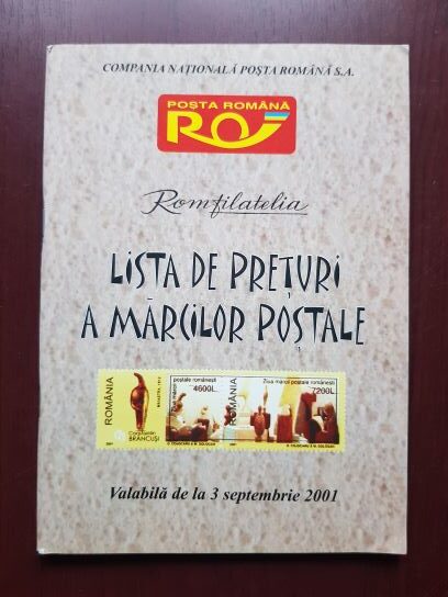 Lista de preturi a marcilor postale. Valabila de la 3 septembrie 2001