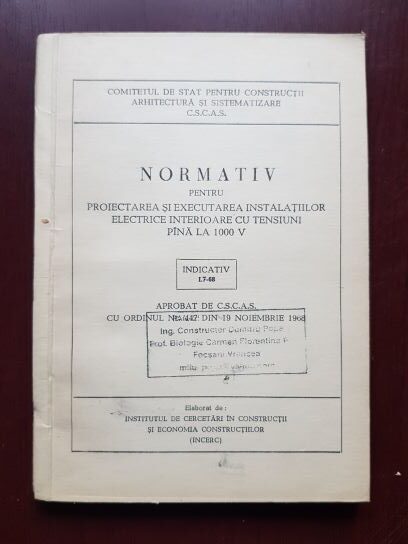 Normativ pentru proiectarea si executarea instalatiilor electrice interioare cu tensiuni pana la 1000 V
